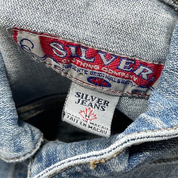 Silver Jeans Women Denim Jacket Size M Blue Ripped Distressed Y2K 2000s - Picture 7 of 8
